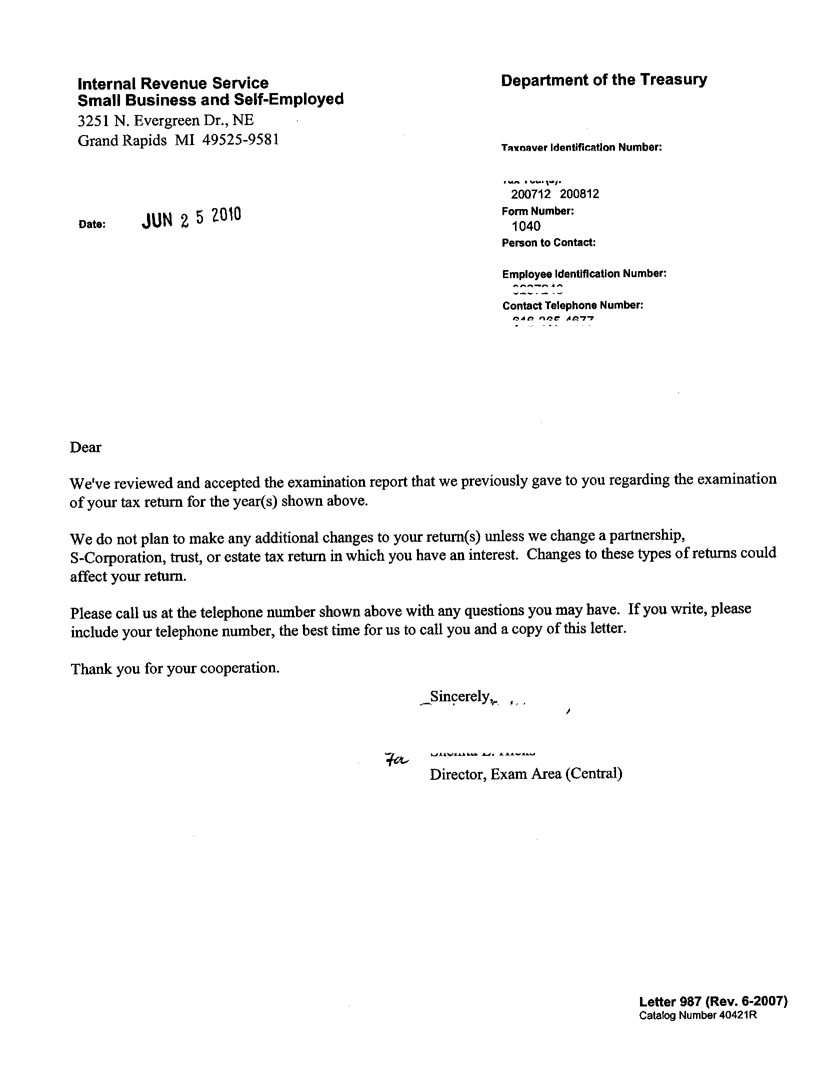 Federal Audit Result No Change