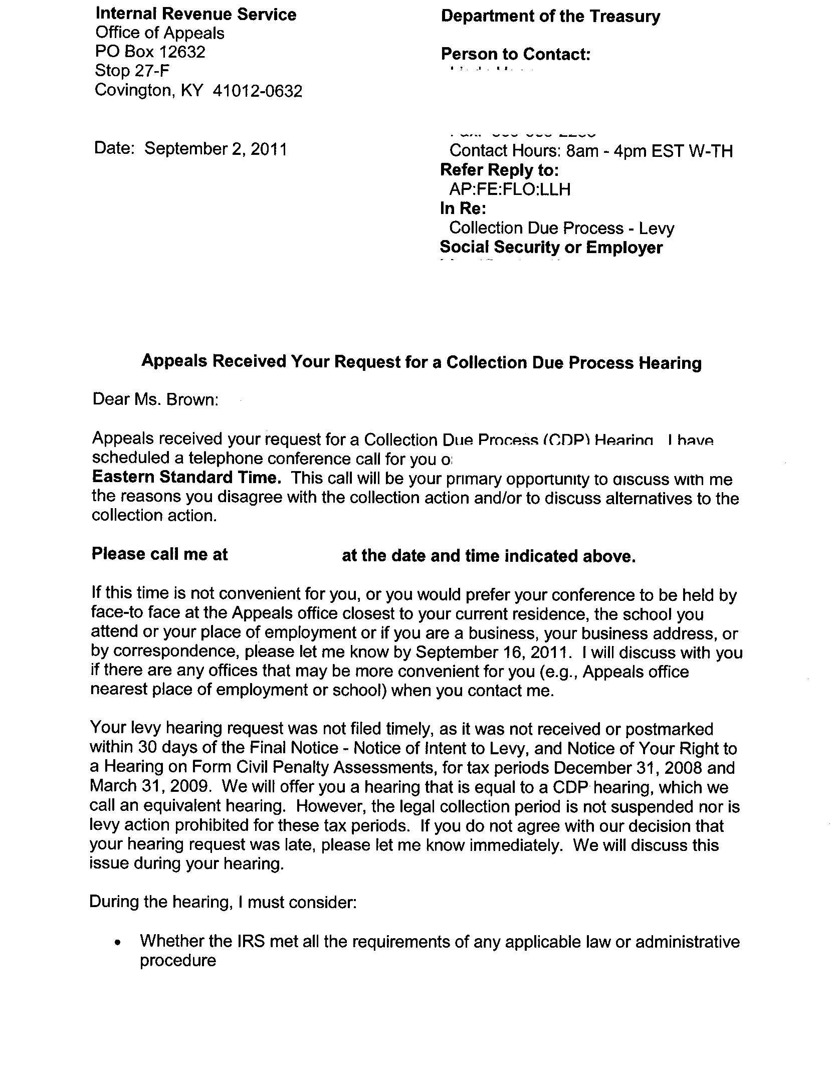 COLLECTION DUE PROCESS HEARING