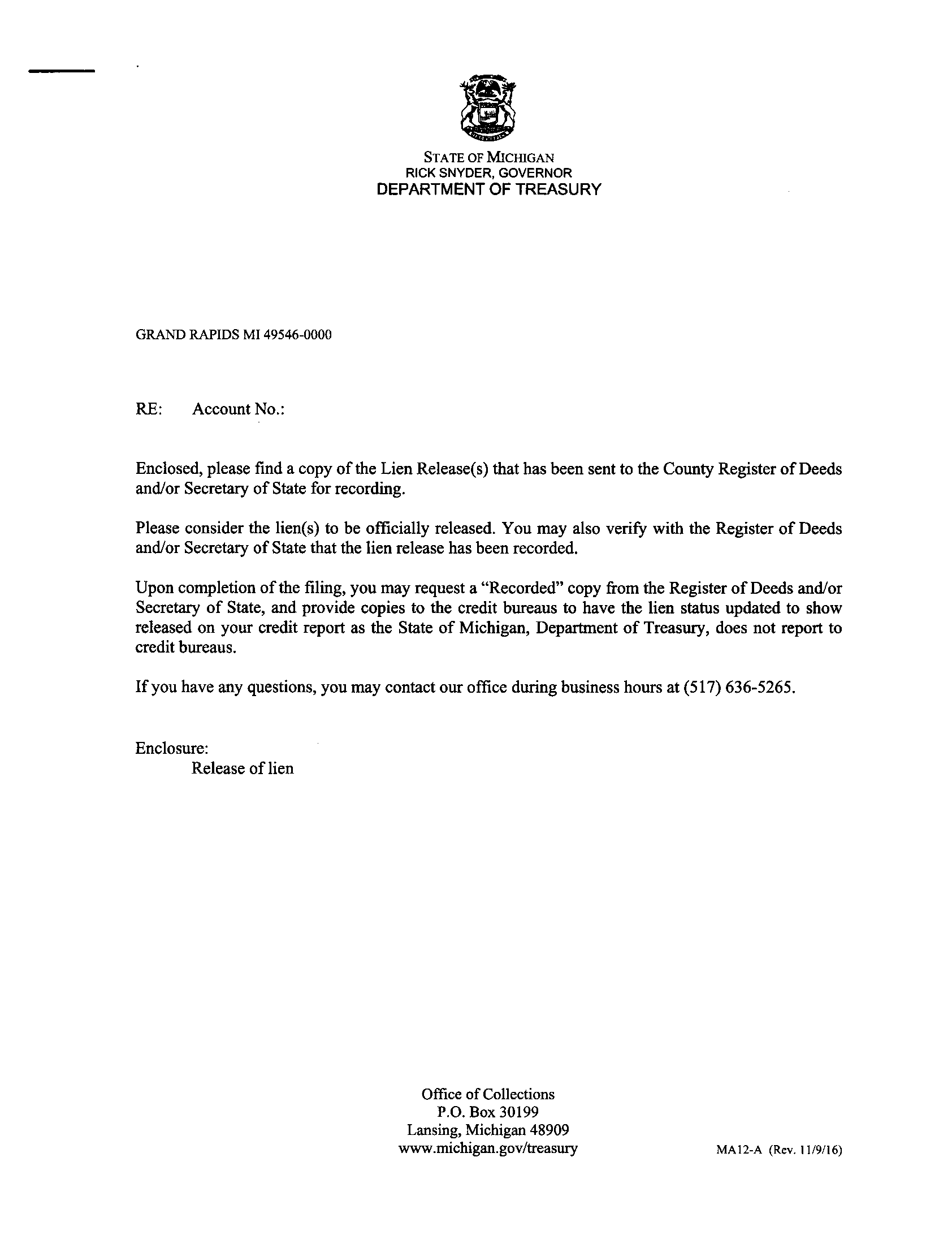 Michigan Lien Release